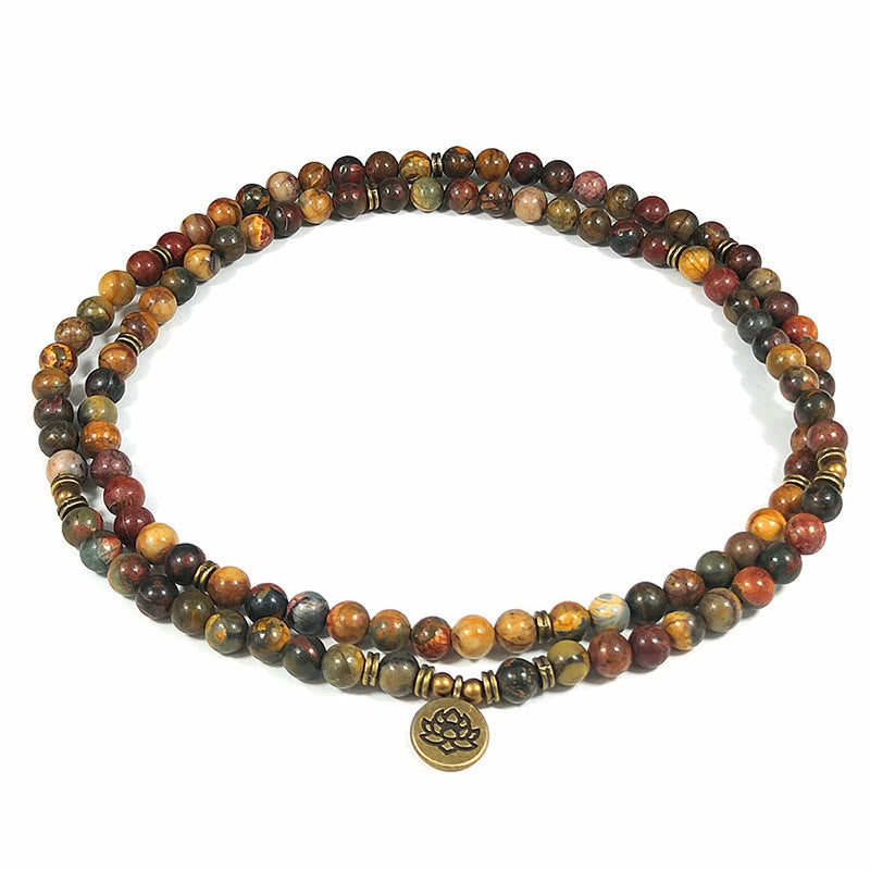 Buddha Stones Retro Lotus Symbol Charm Round Bead Red Turquoise Warm Mala - Red Turquoise - 8mm - image 0