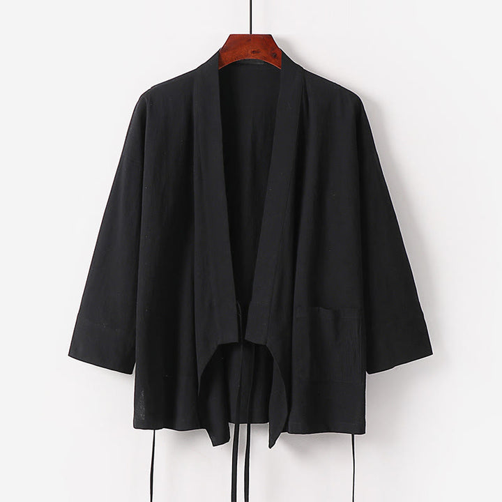 Buddha Stones 2Pcs Fall Lace-up Cotton Kimono Ankle-Length Wide Leg Pants With Pockets Men's Meditation Cloth Set - image 5