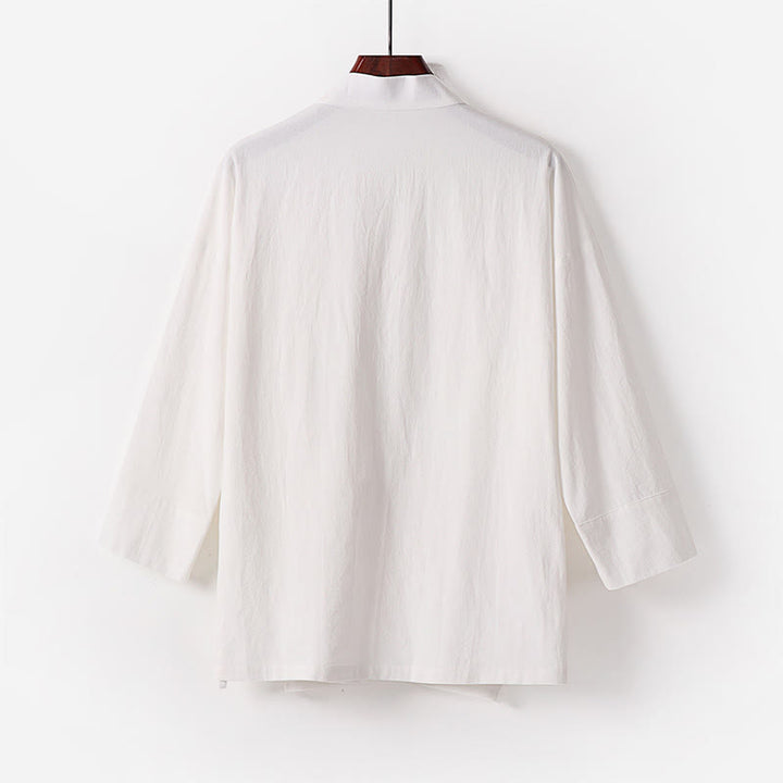 Buddha Stones 2Pcs Fall Lace-up Cotton Kimono Ankle-Length Wide Leg Pants With Pockets Men's Meditation Cloth Set - image 19