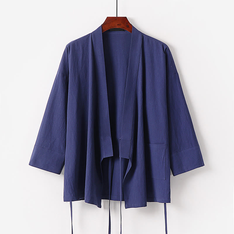 Buddha Stones 2Pcs Fall Lace-up Cotton Kimono Ankle-Length Wide Leg Pants With Pockets Men's Meditation Cloth Set - image 9