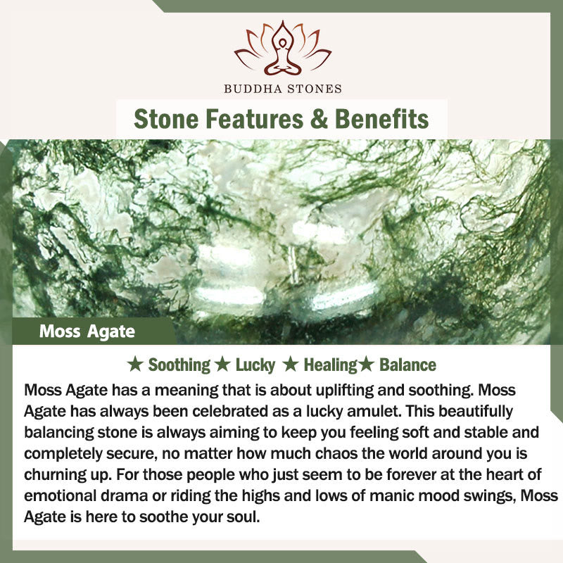 Buddha Stones Lotus Symbol Charm Round Bead Moss Agate Healing Mala - image 1