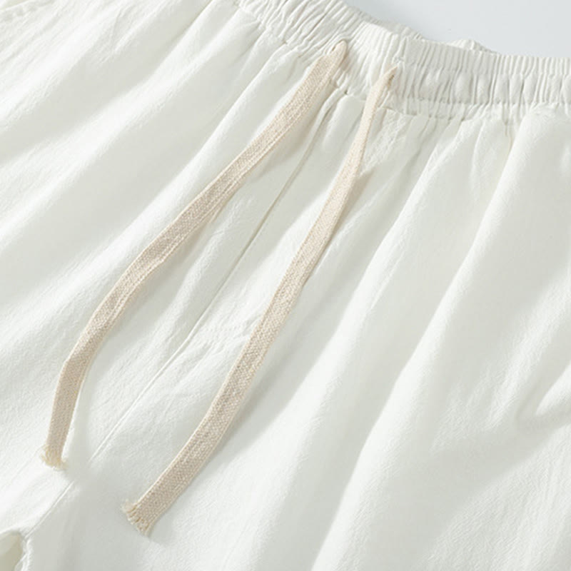 Buddha Stones 2Pcs Fall Lace-up Three Quarter Sleeve Cotton Kimono Drawstring Pants With Pockets Men's Meditation Cloth Set - image 14