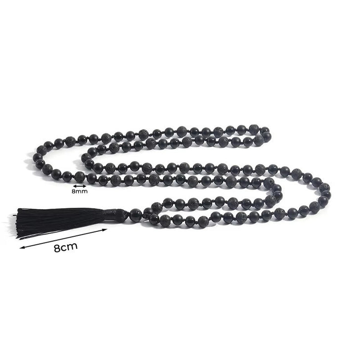 Buddha Stones 8mm Beads Black Onyx Lava Rock Tassel Protection Fortune Mala - image 2