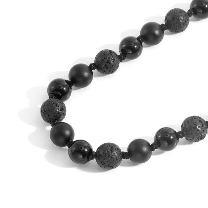 Buddha Stones 8mm Beads Black Onyx Lava Rock Tassel Protection Fortune Mala - image 3