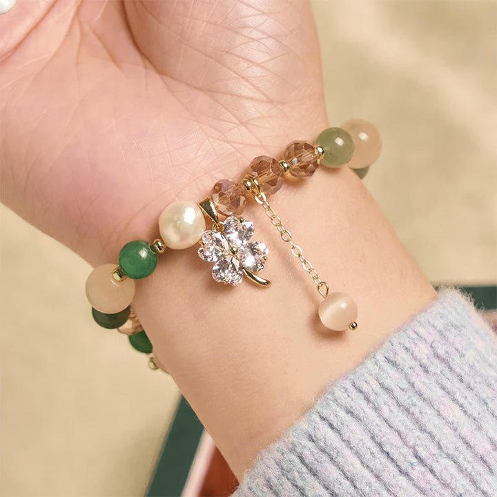 Buddha Stones Four Leaf Clover Amethyst Citrine Green Strawberry Quartz Rutilated Quartz Balance Bracelet - image 16