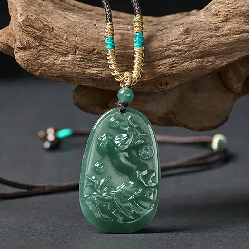 Buddha Stones Year Of The Horse Dragon Handcarved Copper Coins Jade Rope Prosperity Energy Necklace Pendants - image 2