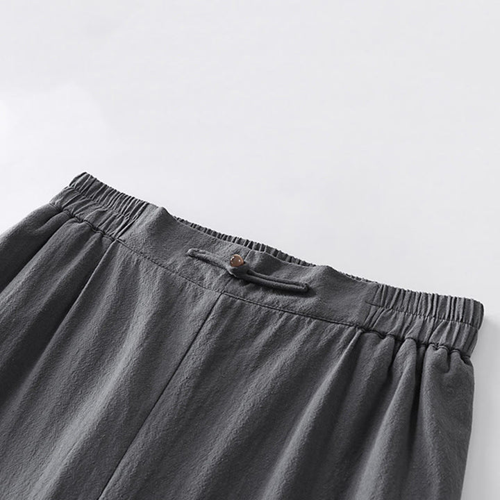 Buddha Stones Summer Plain Straight Leg Men's Cotton Linen Ankle-Length Pants With Pockets - image 6