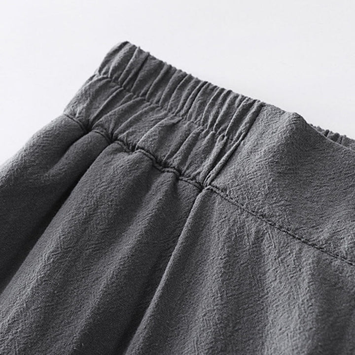 Buddha Stones Summer Plain Straight Leg Men's Cotton Linen Ankle-Length Pants With Pockets - image 3