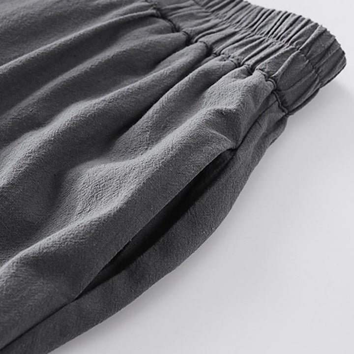 Buddha Stones Summer Plain Straight Leg Men's Cotton Linen Ankle-Length Pants With Pockets - image 5