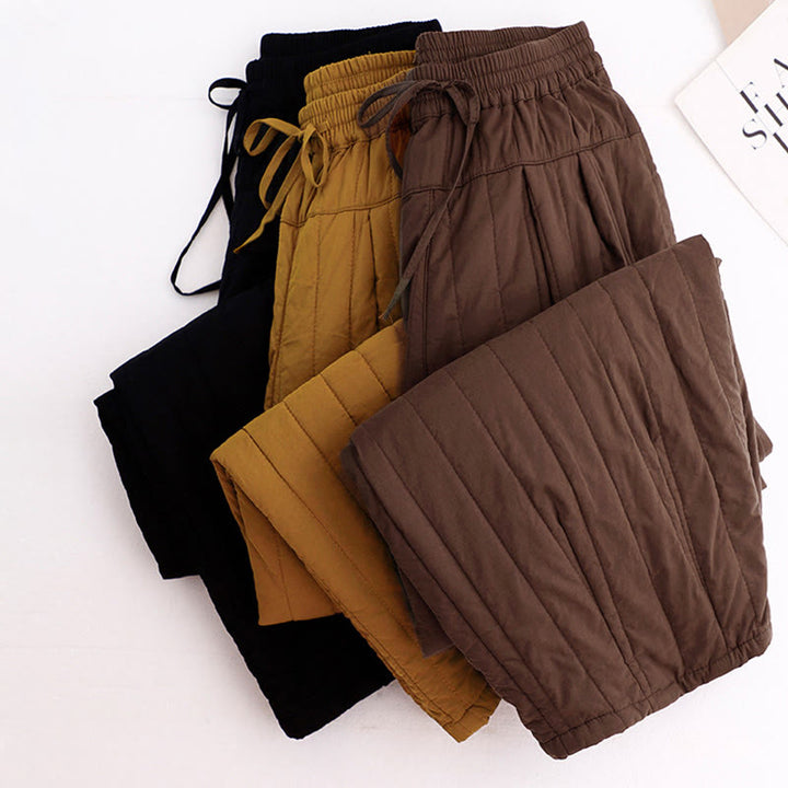 Buddha Stones Winter Plain Color Blocking Design Cotton Women's Harem Pants With Pockets - image 35