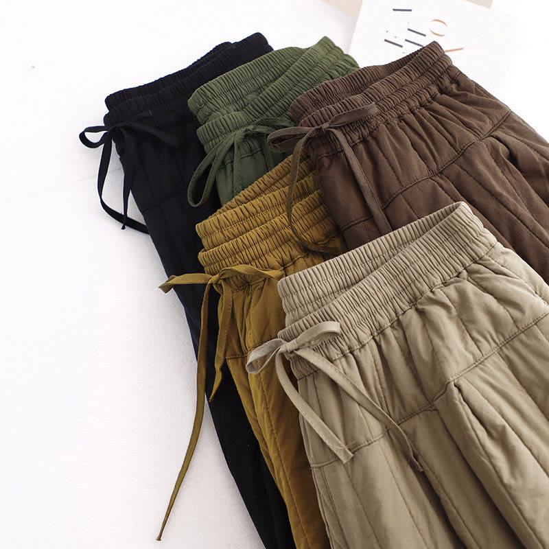 Buddha Stones Winter Plain Color Blocking Design Cotton Women's Harem Pants With Pockets - image 38