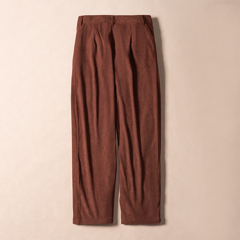 Buddha Stones Commute Solid Color Corduroy Zipper Women's Harem High Waist Pants With Pockets - image 1