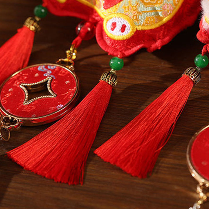 Buddha Stones Embroidery Year Of The Horse Fu Character Copper Coin Shape Red String Hanging Decoration - image 13
