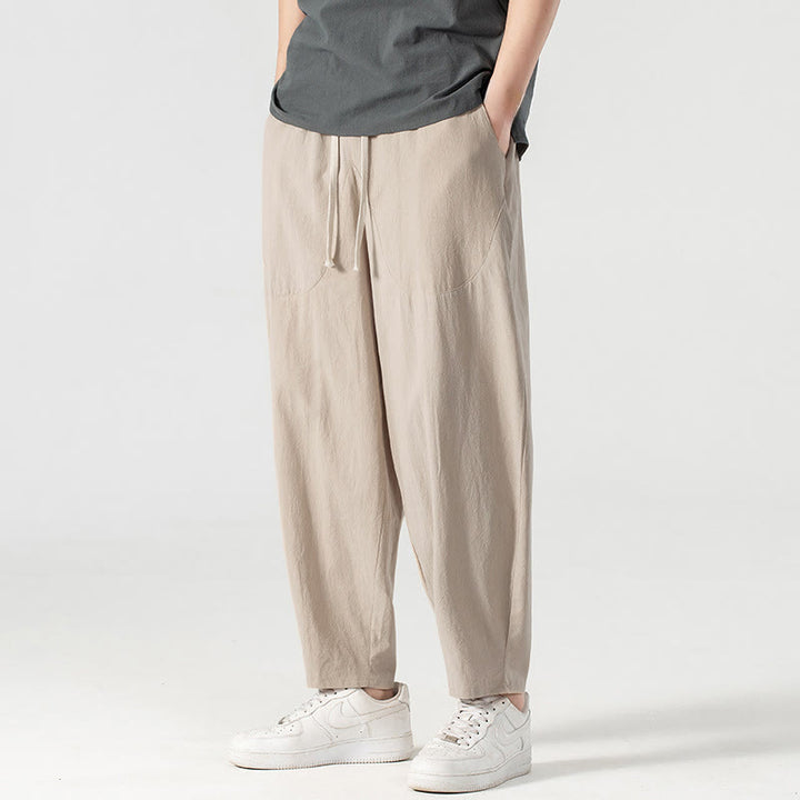 Buddha Stones Spring Fall Solid Color Drawstring Men's Ankle-Length Harem Pants With Pockets - image 4