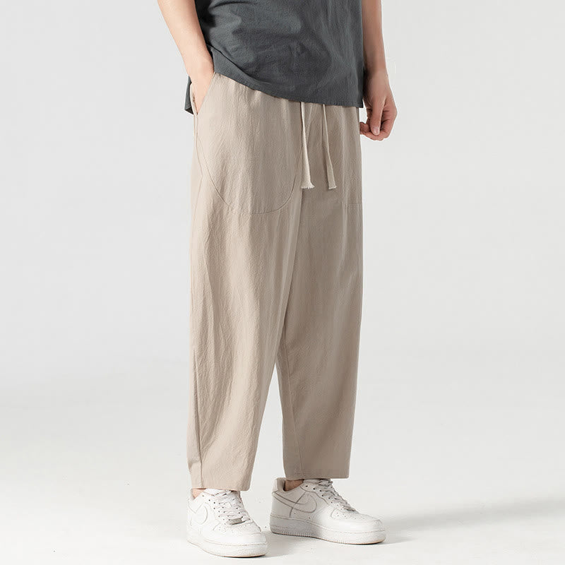 Buddha Stones Spring Fall Solid Color Drawstring Men's Ankle-Length Harem Pants With Pockets - image 3