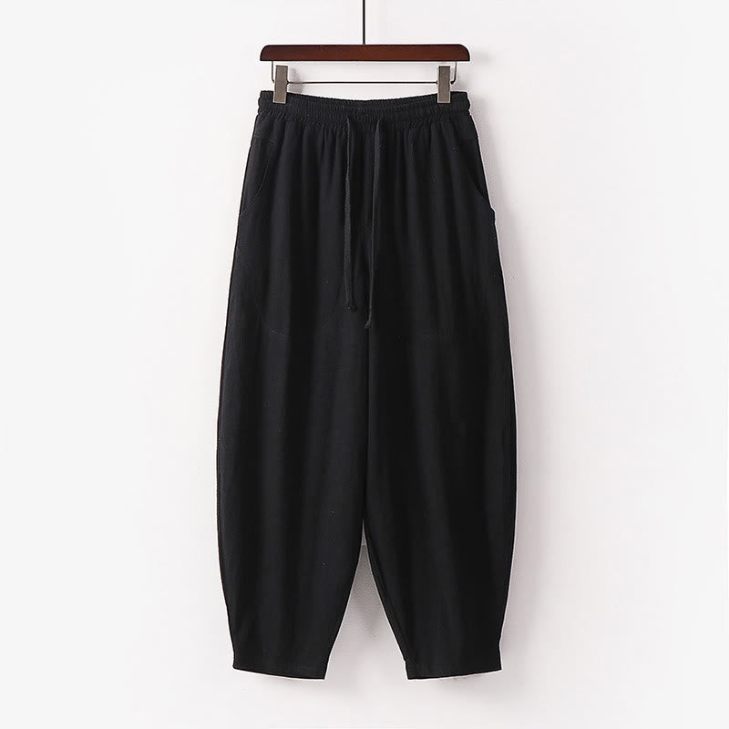 Buddha Stones Spring Fall Solid Color Drawstring Men's Ankle-Length Harem Pants With Pockets - Black - US/UK/AU54，EU64 (9XL) - image 25