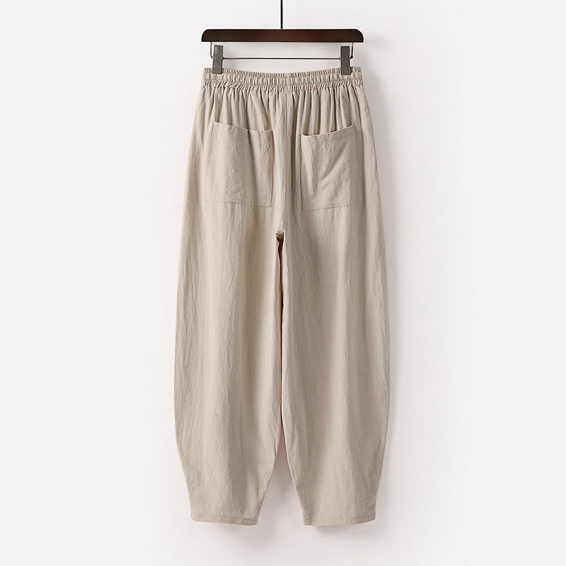 Buddha Stones Spring Fall Solid Color Drawstring Men's Ankle-Length Harem Pants With Pockets - image 1