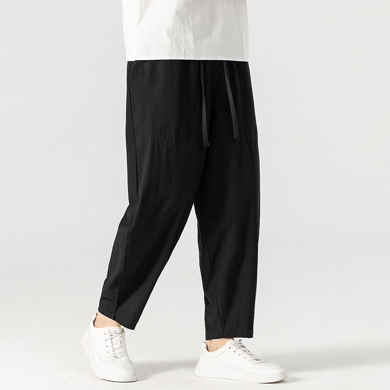 Buddha Stones Spring Fall Solid Color Drawstring Men's Ankle-Length Harem Pants With Pockets - image 27