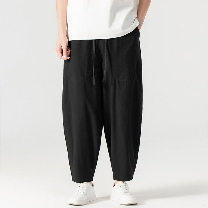 Buddha Stones Spring Fall Solid Color Drawstring Men's Ankle-Length Harem Pants With Pockets - image 26