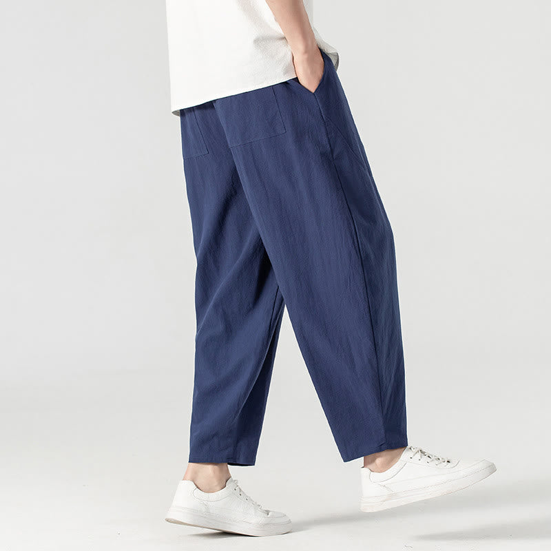 Buddha Stones Spring Fall Solid Color Drawstring Men's Ankle-Length Harem Pants With Pockets - image 17