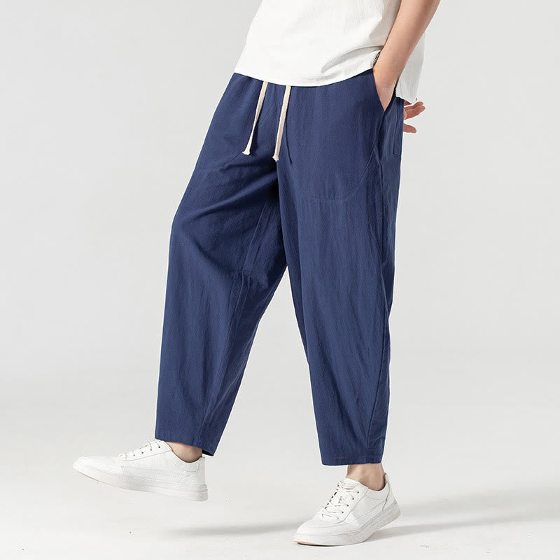 Buddha Stones Spring Fall Solid Color Drawstring Men's Ankle-Length Harem Pants With Pockets - image 16