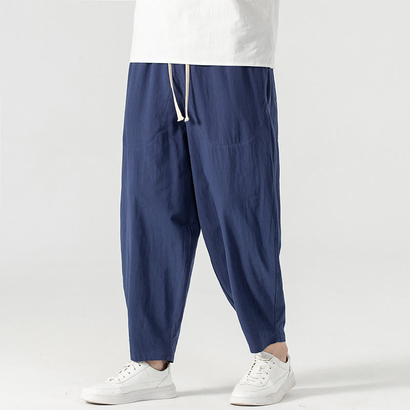 Buddha Stones Spring Fall Solid Color Drawstring Men's Ankle-Length Harem Pants With Pockets - image 15