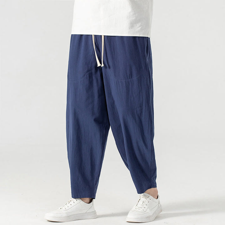 Buddha Stones Spring Fall Solid Color Drawstring Men's Ankle-Length Harem Pants With Pockets - image 15