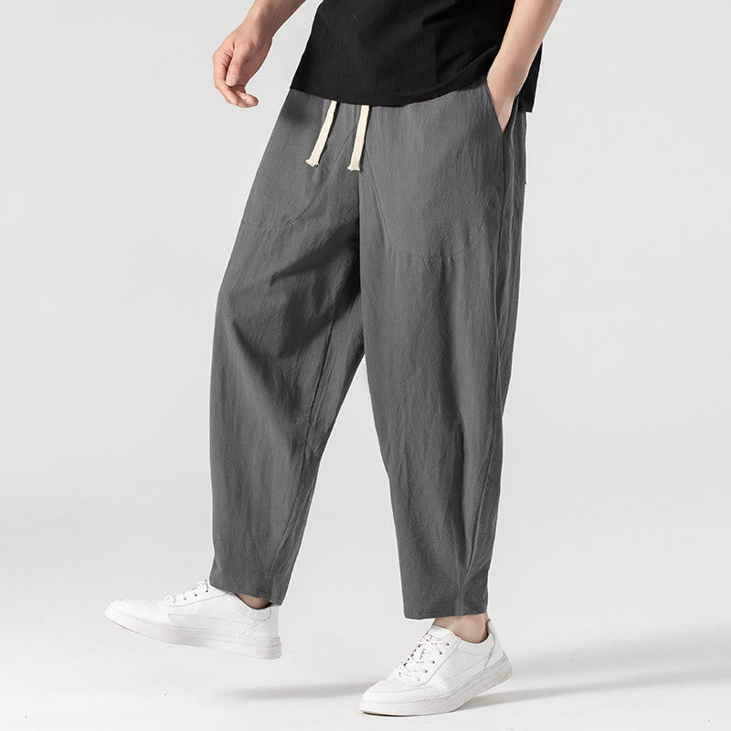 Buddha Stones Spring Fall Solid Color Drawstring Men's Ankle-Length Harem Pants With Pockets - image 23