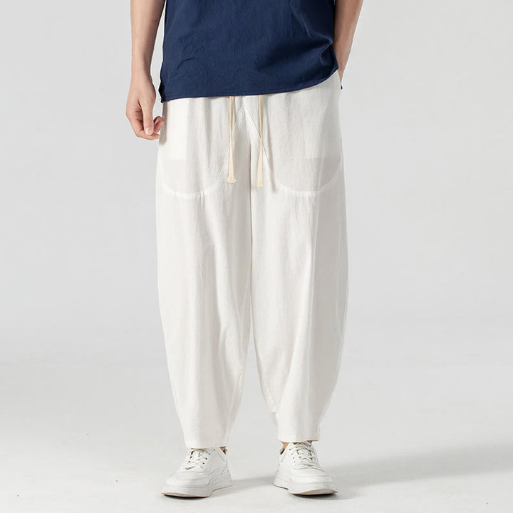 Buddha Stones Spring Fall Solid Color Drawstring Men's Ankle-Length Harem Pants With Pockets - image 30