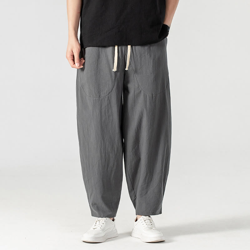 Buddha Stones Spring Fall Solid Color Drawstring Men's Ankle-Length Harem Pants With Pockets - image 19