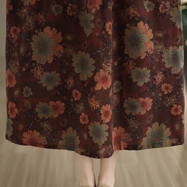 Buddha Stones Flower Pattern Long Sleeve Cotton Midi Dress With Pockets - image 11