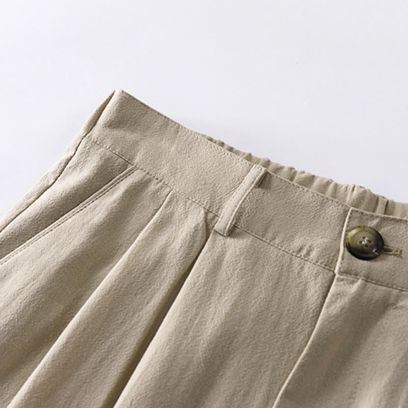 Buddha Stones Spring Fall Plain Straight Leg Men's Cotton Linen Pants With Pockets - image 2