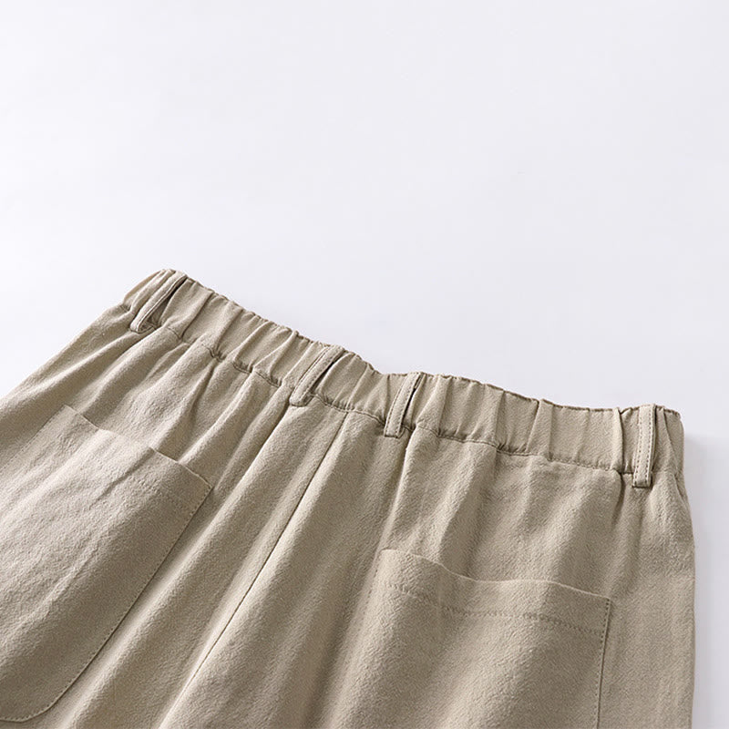 Buddha Stones Spring Fall Plain Straight Leg Men's Cotton Linen Pants With Pockets - image 5