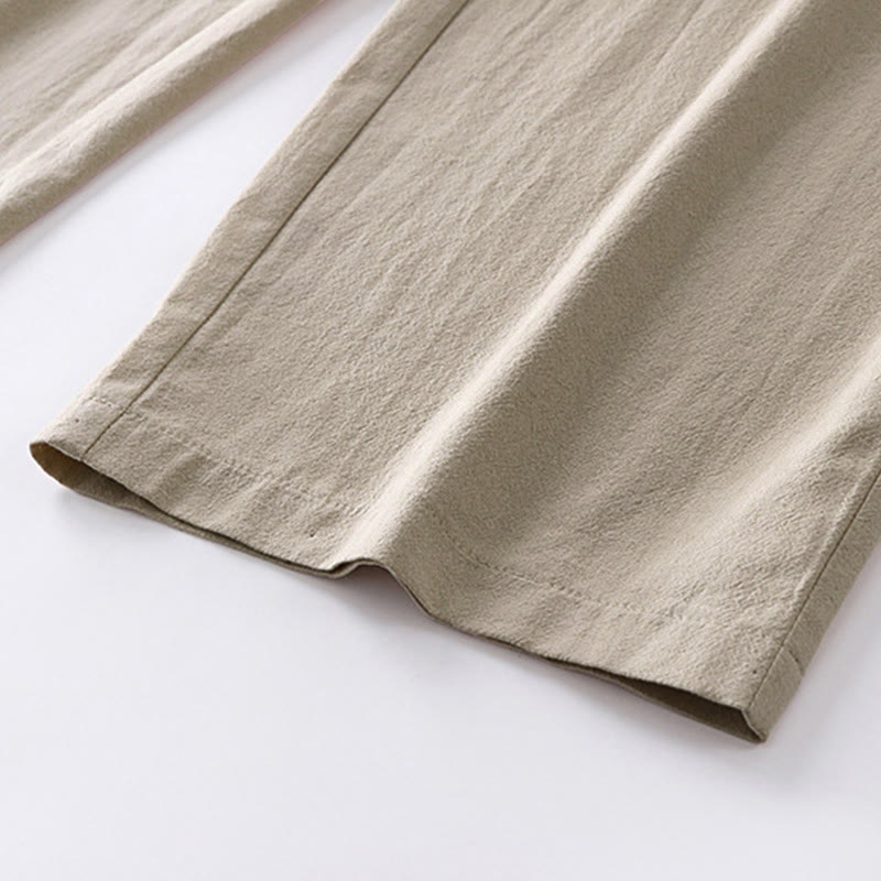 Buddha Stones Spring Fall Plain Straight Leg Men's Cotton Linen Pants With Pockets - image 7