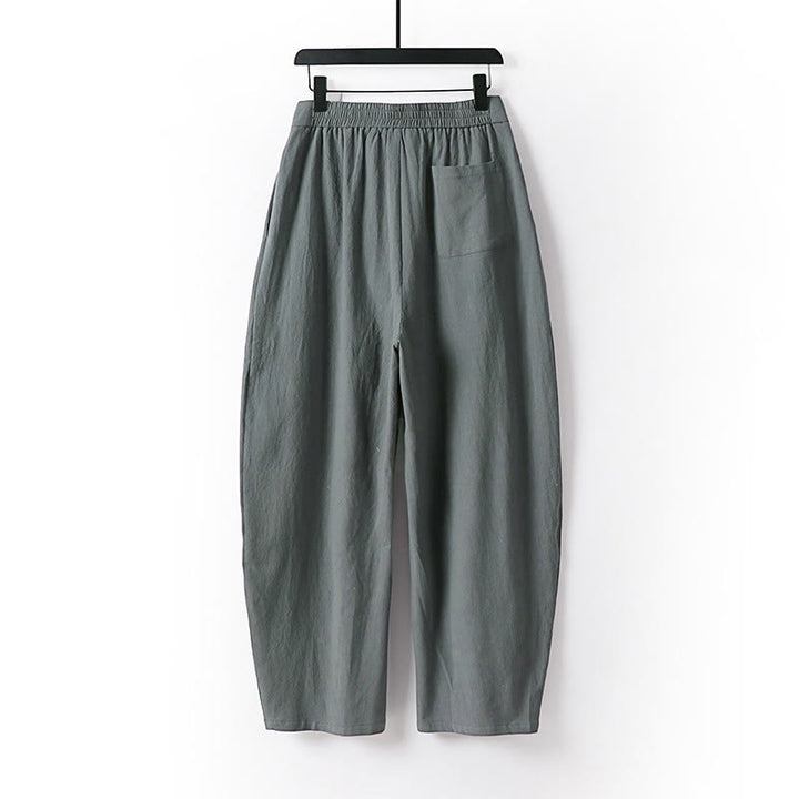 Buddha Stones Plain Straight Leg Zipper Design Men's Cotton Linen Pants With Pockets - image 1