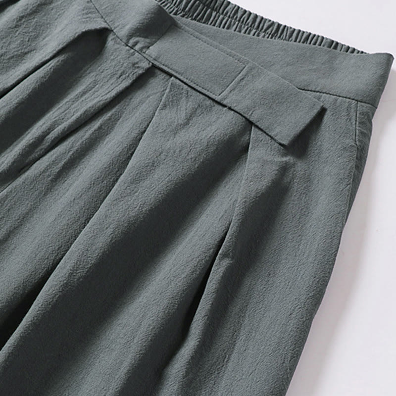 Buddha Stones Plain Straight Leg Zipper Design Men's Cotton Linen Pants With Pockets - image 3