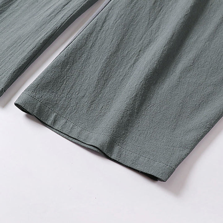 Buddha Stones Plain Straight Leg Zipper Design Men's Cotton Linen Pants With Pockets - image 8