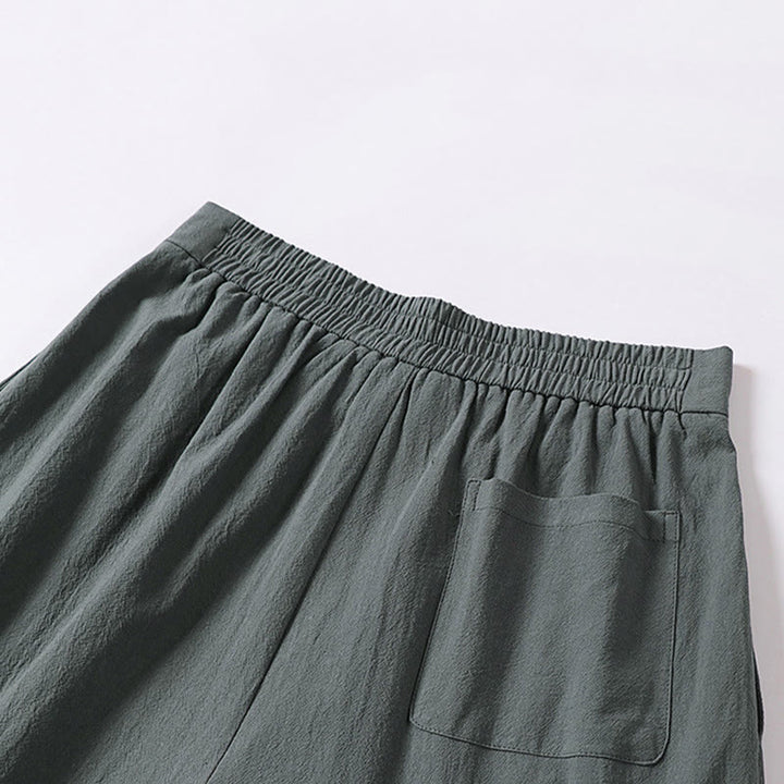 Buddha Stones Plain Straight Leg Zipper Design Men's Cotton Linen Pants With Pockets - image 6