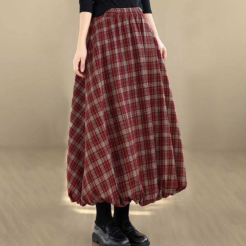 Buddha Stones Women's Plaid Pattern Cotton Skirt With Pockets - image 3
