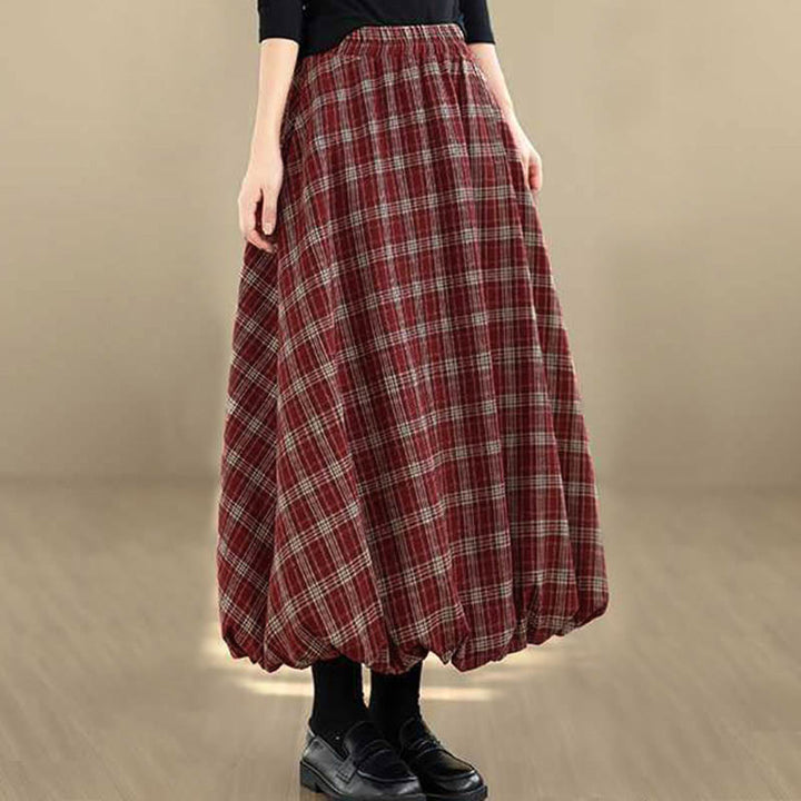 Buddha Stones Women's Plaid Pattern Cotton Skirt With Pockets - image 3