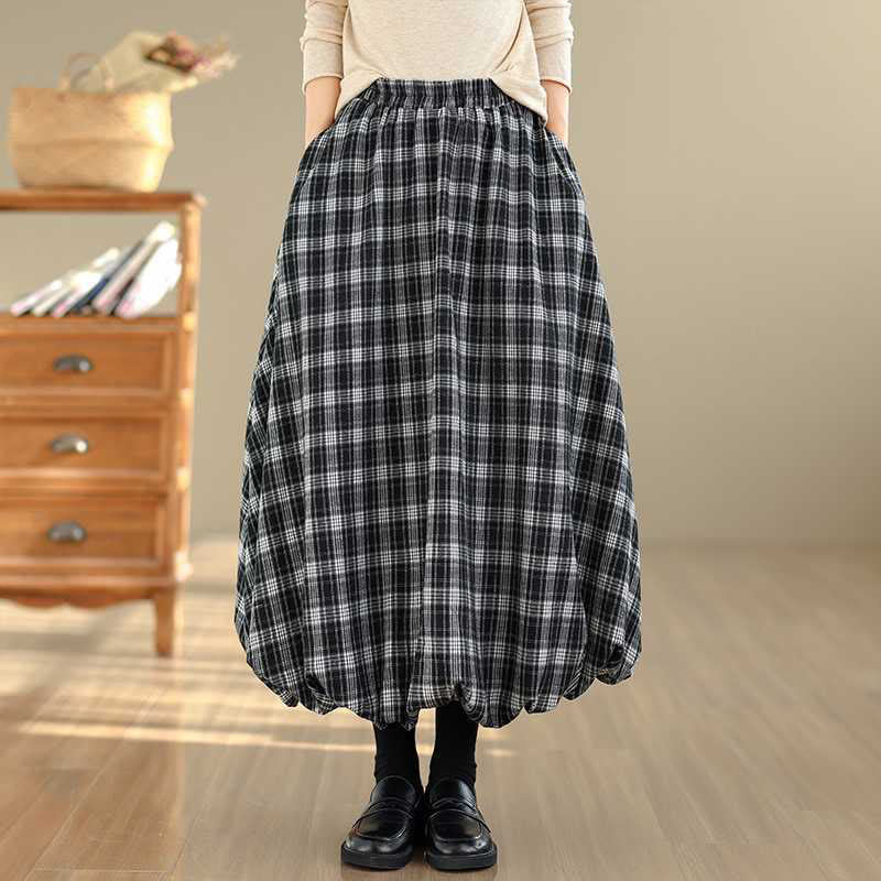 Buddha Stones Women's Plaid Pattern Cotton Skirt With Pockets - Black - US6，UK/AU10，EU38 (XL) - image 11