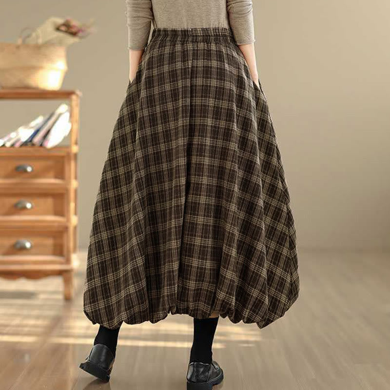Buddha Stones Women's Plaid Pattern Cotton Skirt With Pockets - image 23