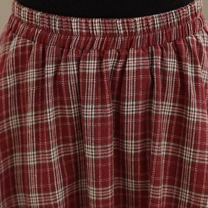 Buddha Stones Women's Plaid Pattern Cotton Skirt With Pockets - image 10
