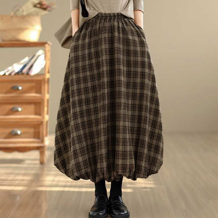 Buddha Stones Women's Plaid Pattern Cotton Skirt With Pockets - SaddleBrown - US6，UK/AU10，EU38 (XL) - image 18