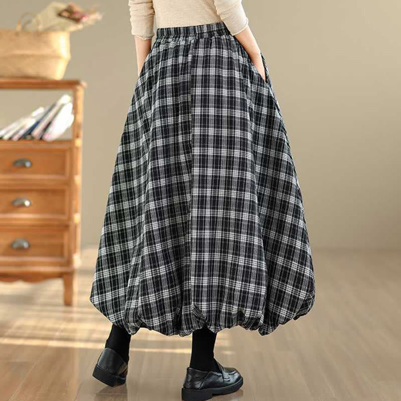 Buddha Stones Women's Plaid Pattern Cotton Skirt With Pockets - image 17