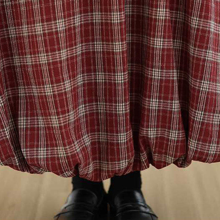 Buddha Stones Women's Plaid Pattern Cotton Skirt With Pockets - image 7