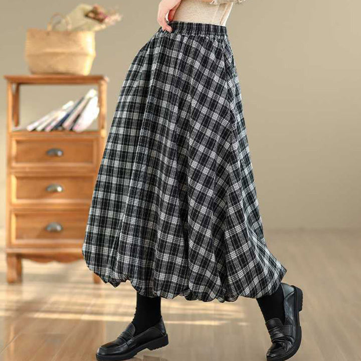 Buddha Stones Women's Plaid Pattern Cotton Skirt With Pockets - image 15