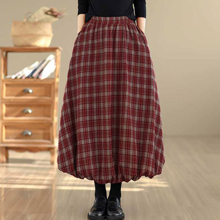 Buddha Stones Women's Plaid Pattern Cotton Skirt With Pockets - image 1