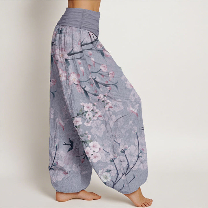 Buddha Stones Pure Cotton Peach Blossoms Flying Geese Pattern Women's Elastic Waist Harem Pants - image 10
