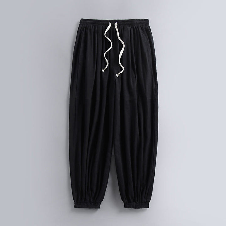 Buddha Stones Plain Drawstring Tapered Ankle-Length Men's Cotton Linen Pants With Pockets - Black - US/UK/AU54，EU64 (9XL) - image 1